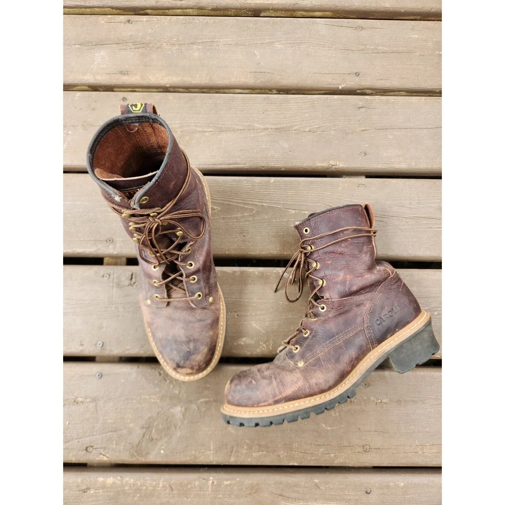 Carolina 1821 Logger Boots Dark Brown Leather Steel Toe Work Mens 11.5 2E Wide‎